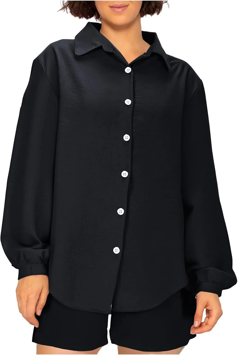 Womens Summer 2 Piece Sets Long Sleeve Button down Shirts Matching Short Sets Beach Soft Vacation Cruise Outfits 2025
