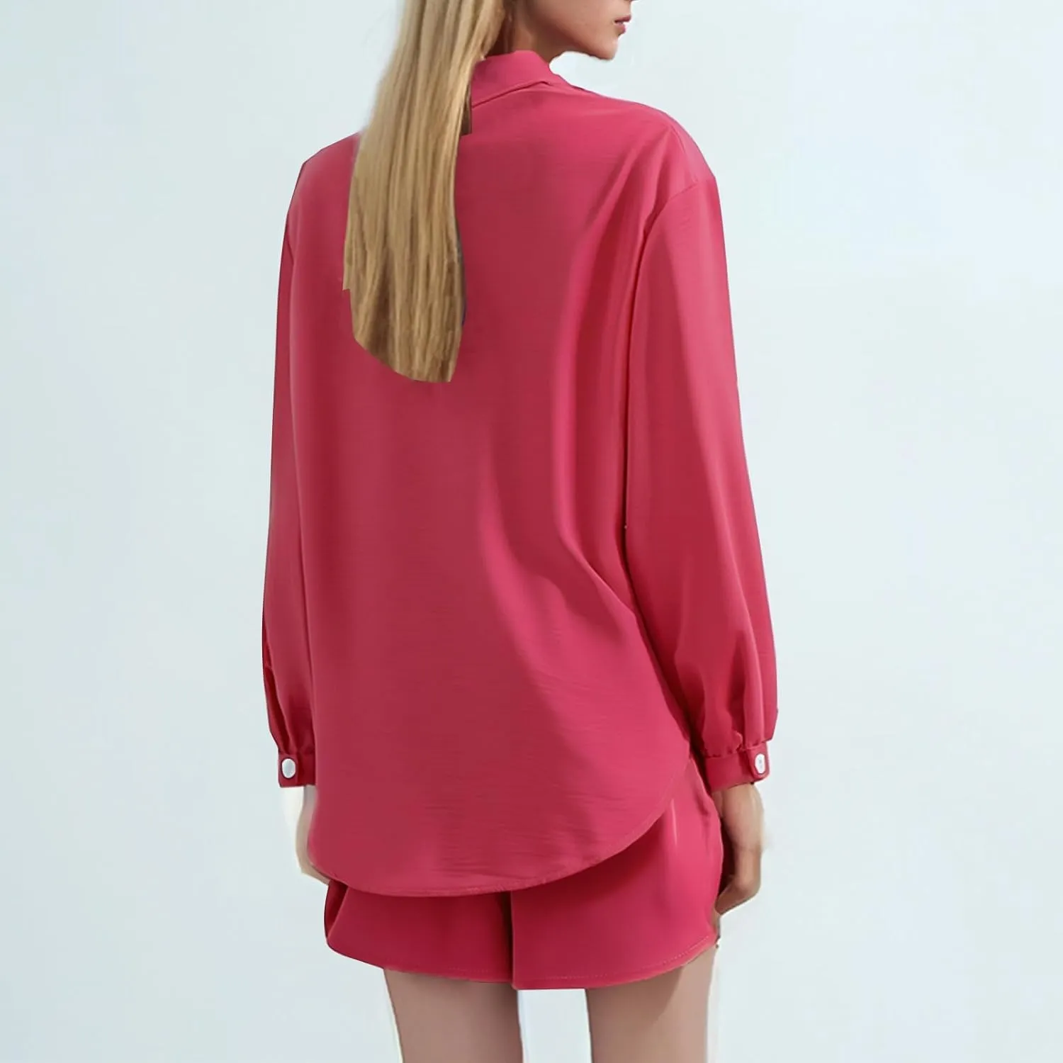 Womens Summer 2 Piece Sets Long Sleeve Button down Shirts Matching Short Sets Beach Soft Vacation Cruise Outfits 2025