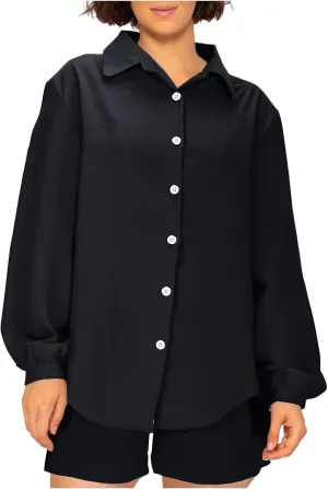 Womens Summer 2 Piece Sets Long Sleeve Button down Shirts Matching Short Sets Beach Soft Vacation Cruise Outfits 2025