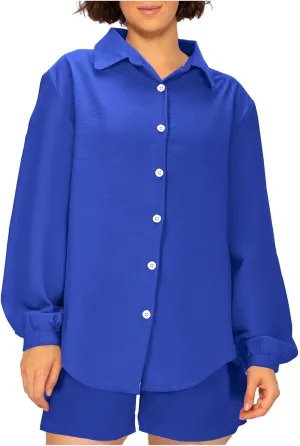 Womens Summer 2 Piece Sets Long Sleeve Button down Shirts Matching Short Sets Beach Soft Vacation Cruise Outfits 2025