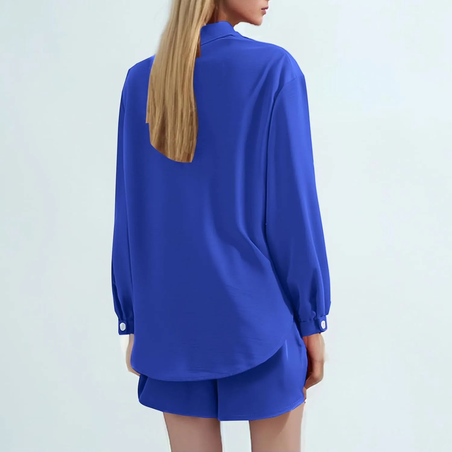 Womens Summer 2 Piece Sets Long Sleeve Button down Shirts Matching Short Sets Beach Soft Vacation Cruise Outfits 2025