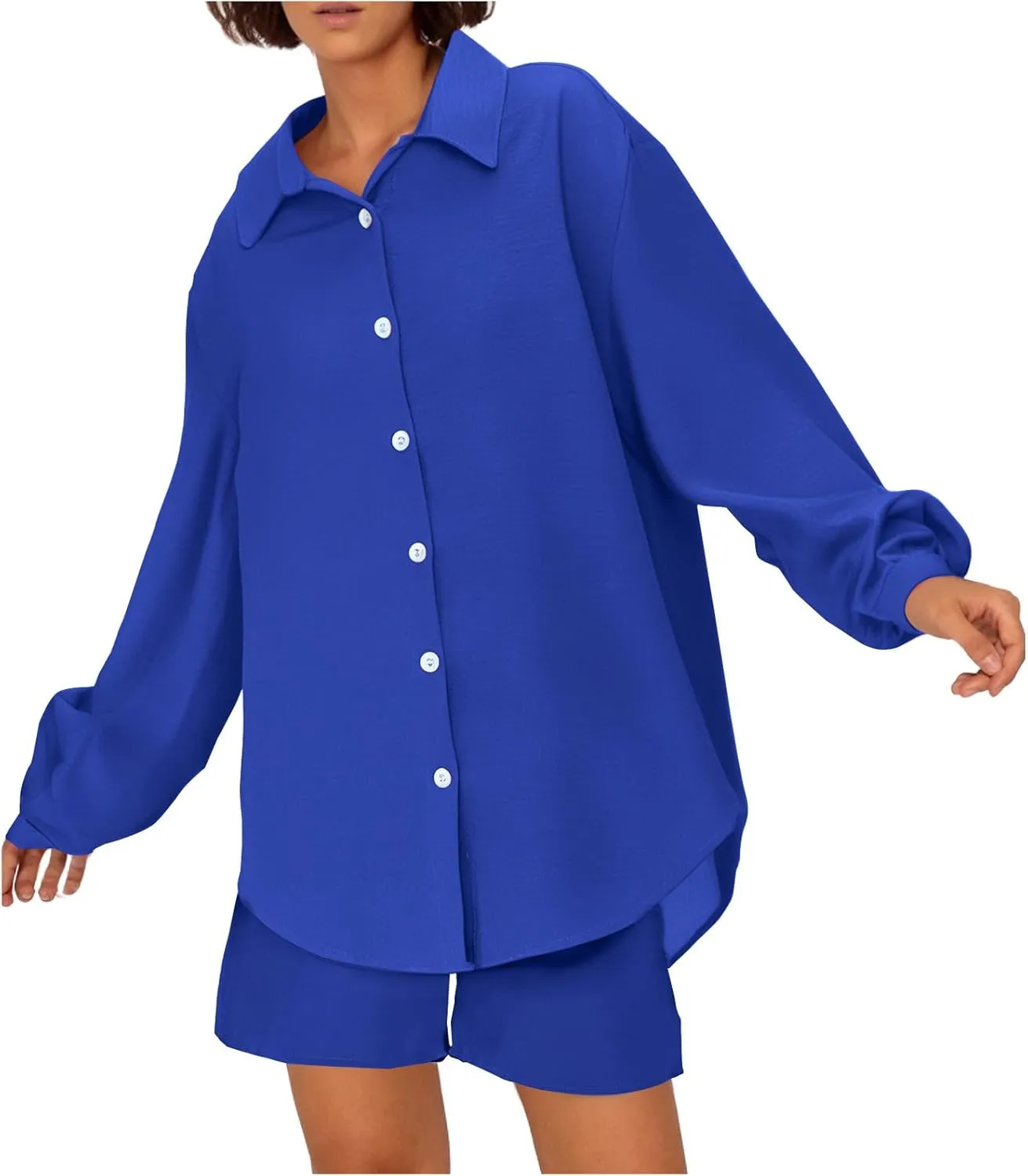 Womens Summer 2 Piece Sets Long Sleeve Button down Shirts Matching Short Sets Beach Soft Vacation Cruise Outfits 2025