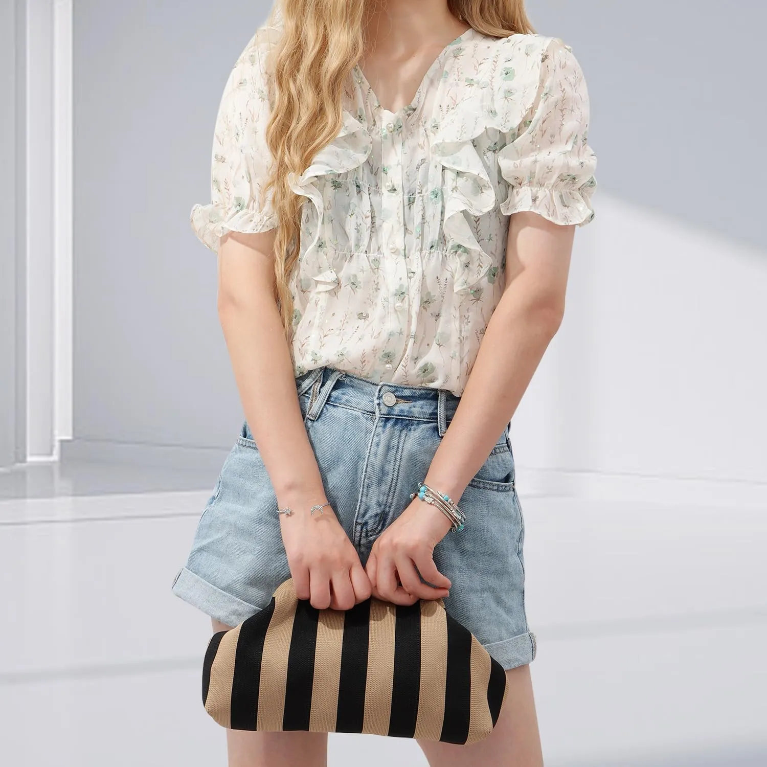 Women's Summer Beach Clutch Purses Colorblock Woven Crochet Handbags Dumpling Clutch Small Purse Casual Womens Clutch