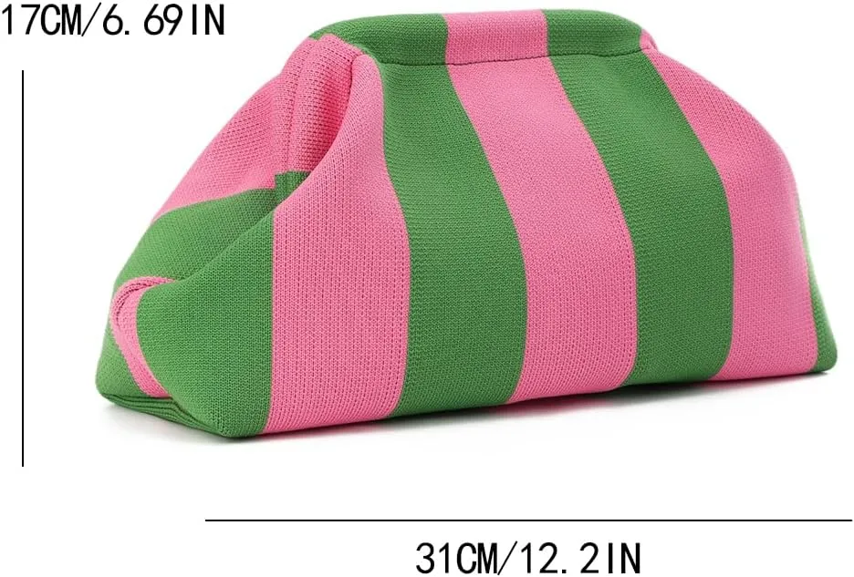 Women's Summer Beach Clutch Purses Colorblock Woven Crochet Handbags Dumpling Clutch Small Purse Casual Womens Clutch
