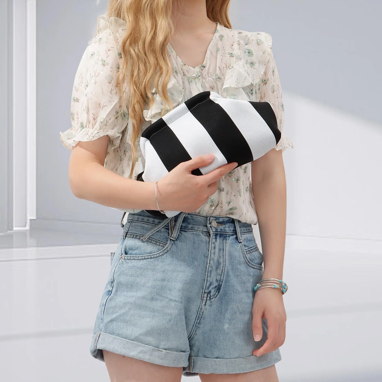 Women's Summer Beach Clutch Purses Colorblock Woven Crochet Handbags Dumpling Clutch Small Purse Casual Womens Clutch