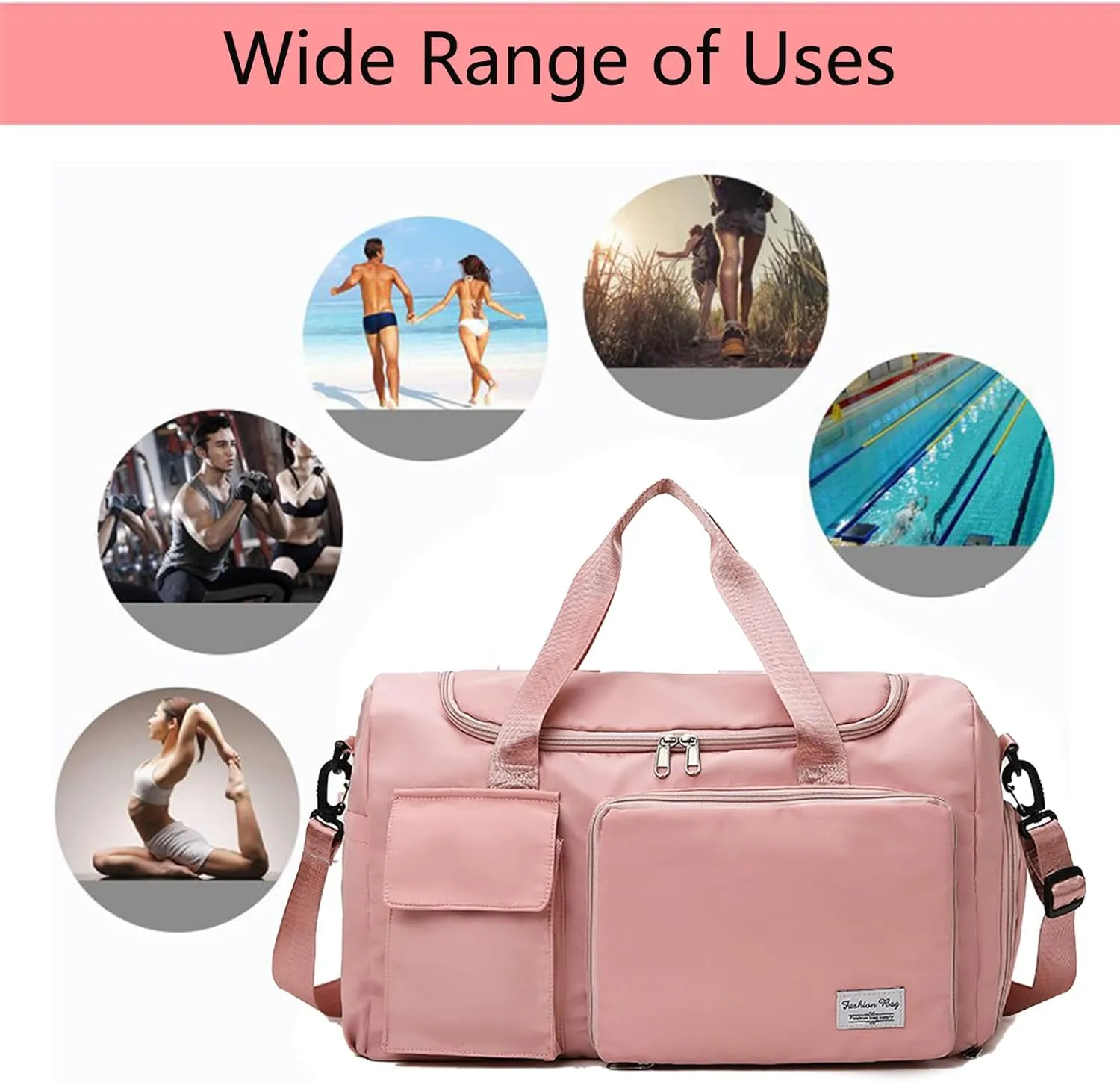 Womens Travel Bag Duffel Bag, Lightweight Double Shoulder Strap&Capacity Sports Tote Gym Bag,Weekender Overnight Bag with Wet Pocket for Women (Azure)