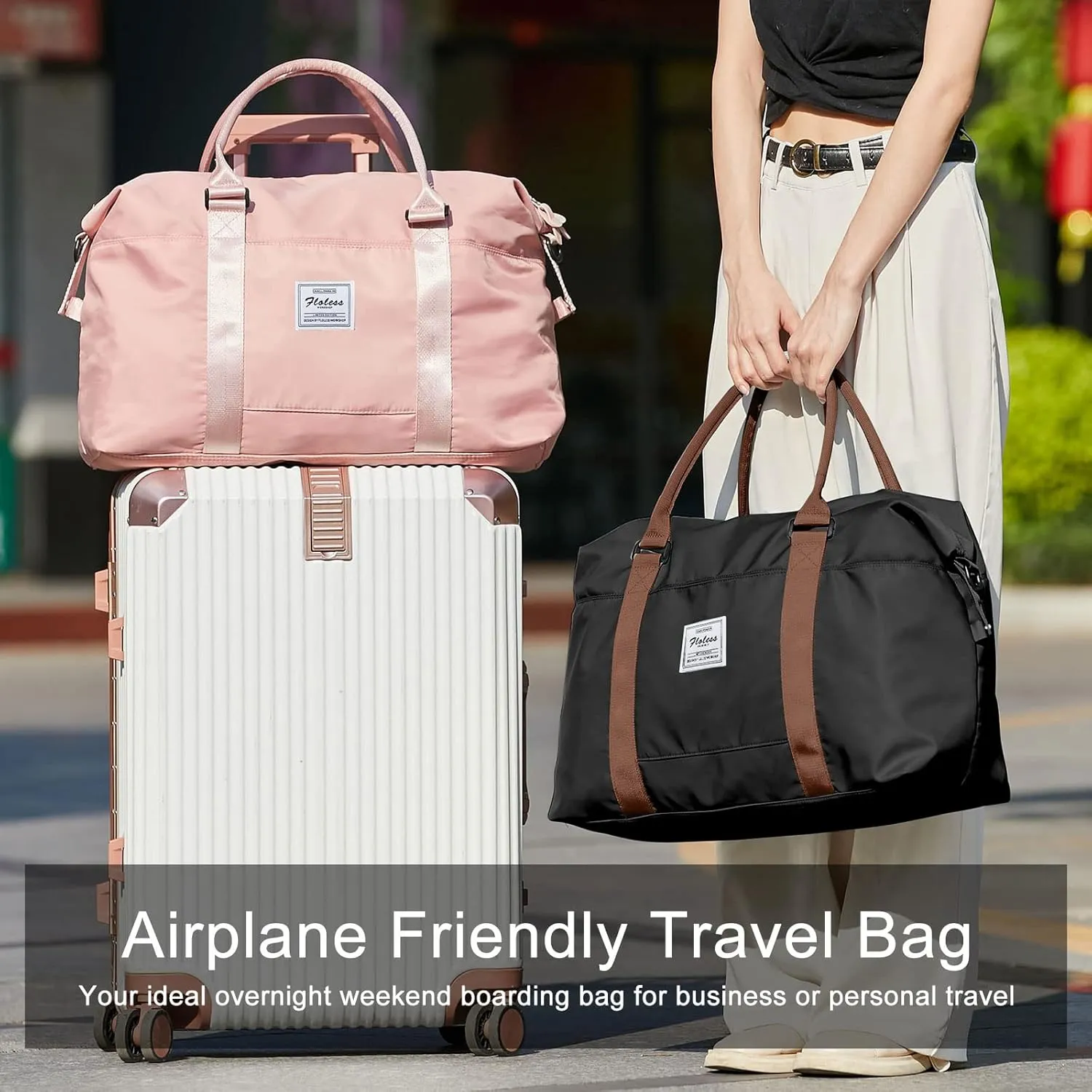 Womens travel bags, weekender carry on for women, sports Gym Bag, workout duffel bag, overnight shoulder Bag fit 15.6 inch Laptop (Large, Black)