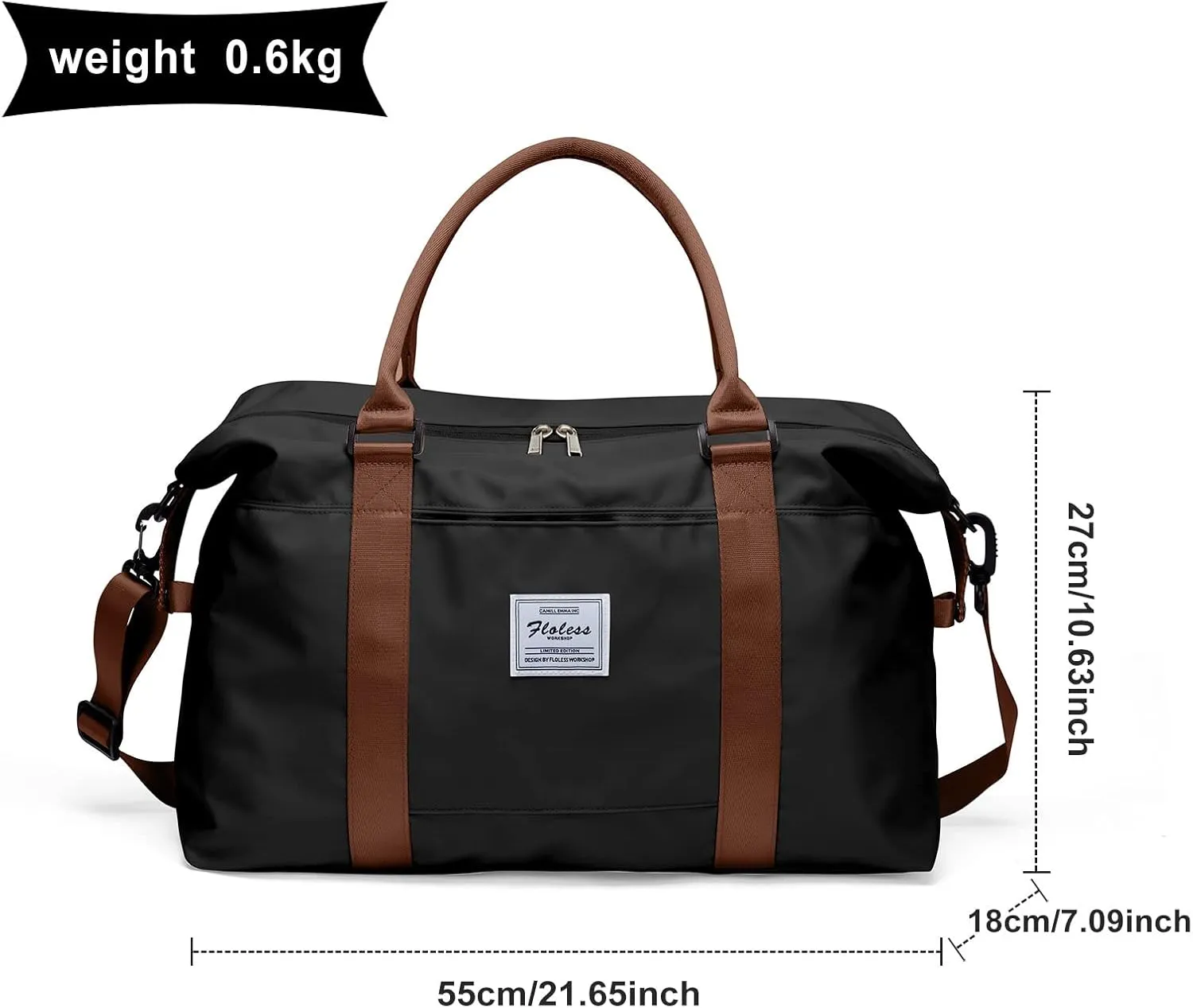 Womens travel bags, weekender carry on for women, sports Gym Bag, workout duffel bag, overnight shoulder Bag fit 15.6 inch Laptop (Large, Black)