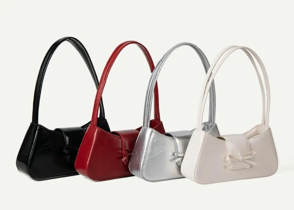 Women's Trendy Shoulder Bag PU Leather Y2k Purse Small Totes Handbag Underarm Satchel Clutch with Bow