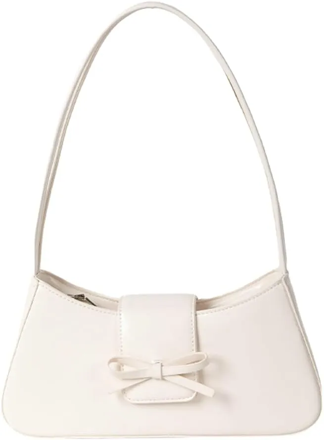 Women's Trendy Shoulder Bag PU Leather Y2k Purse Small Totes Handbag Underarm Satchel Clutch with Bow