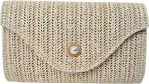 Women’s Trendy Straw Clutch Bag Straw Crossbody Bags For Women Summer Vacation Beach Purse Evening Purse With Pearl