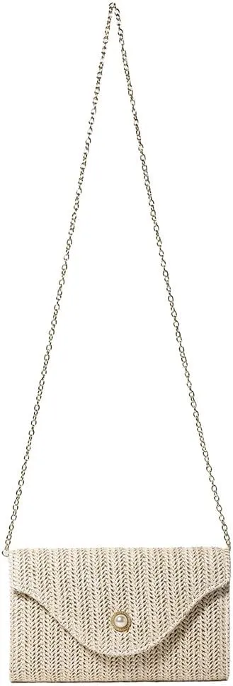 Women’s Trendy Straw Clutch Bag Straw Crossbody Bags For Women Summer Vacation Beach Purse Evening Purse With Pearl
