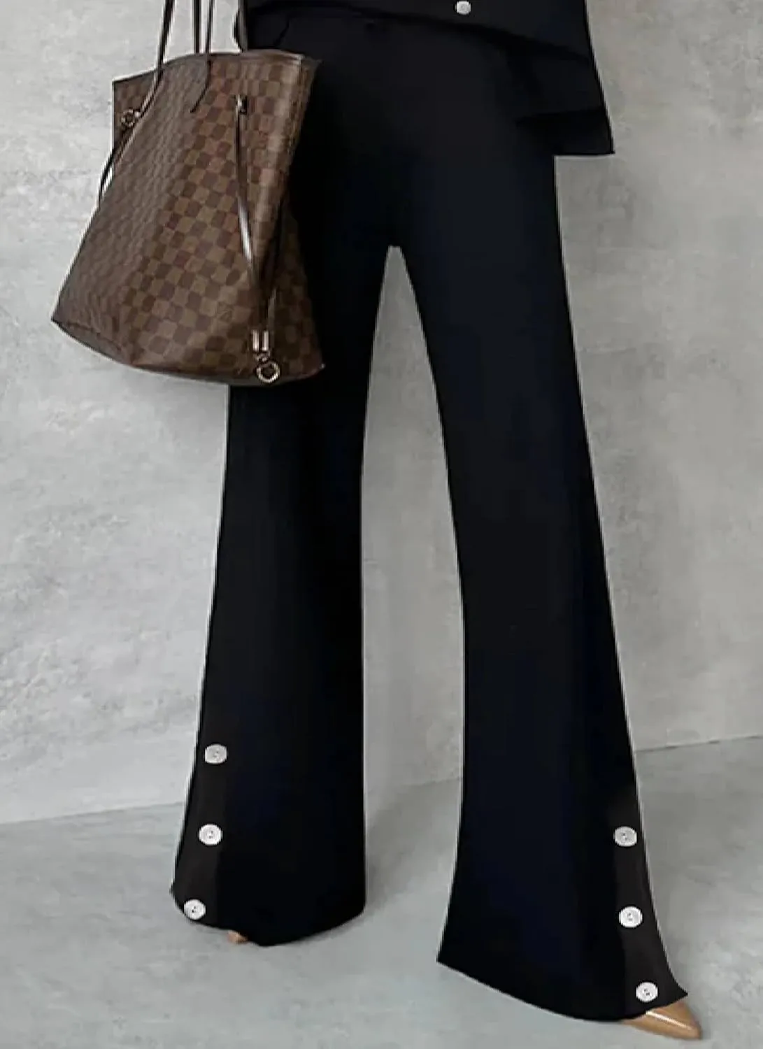 Womens Two Piece Lounge Sets Casual Summer Outfits 2 Piece Modern Black Plain Round Neck Tops and Wide Leg Pants