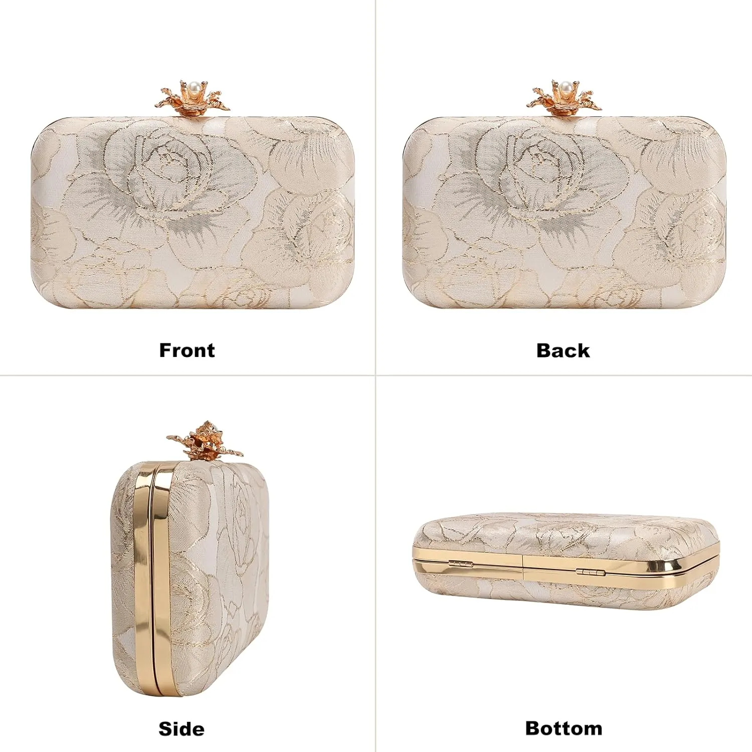 Womens Vintage Floral Embroidery Clutch Evening Handbag Shoulder Bags Purse for Wedding Party Prom