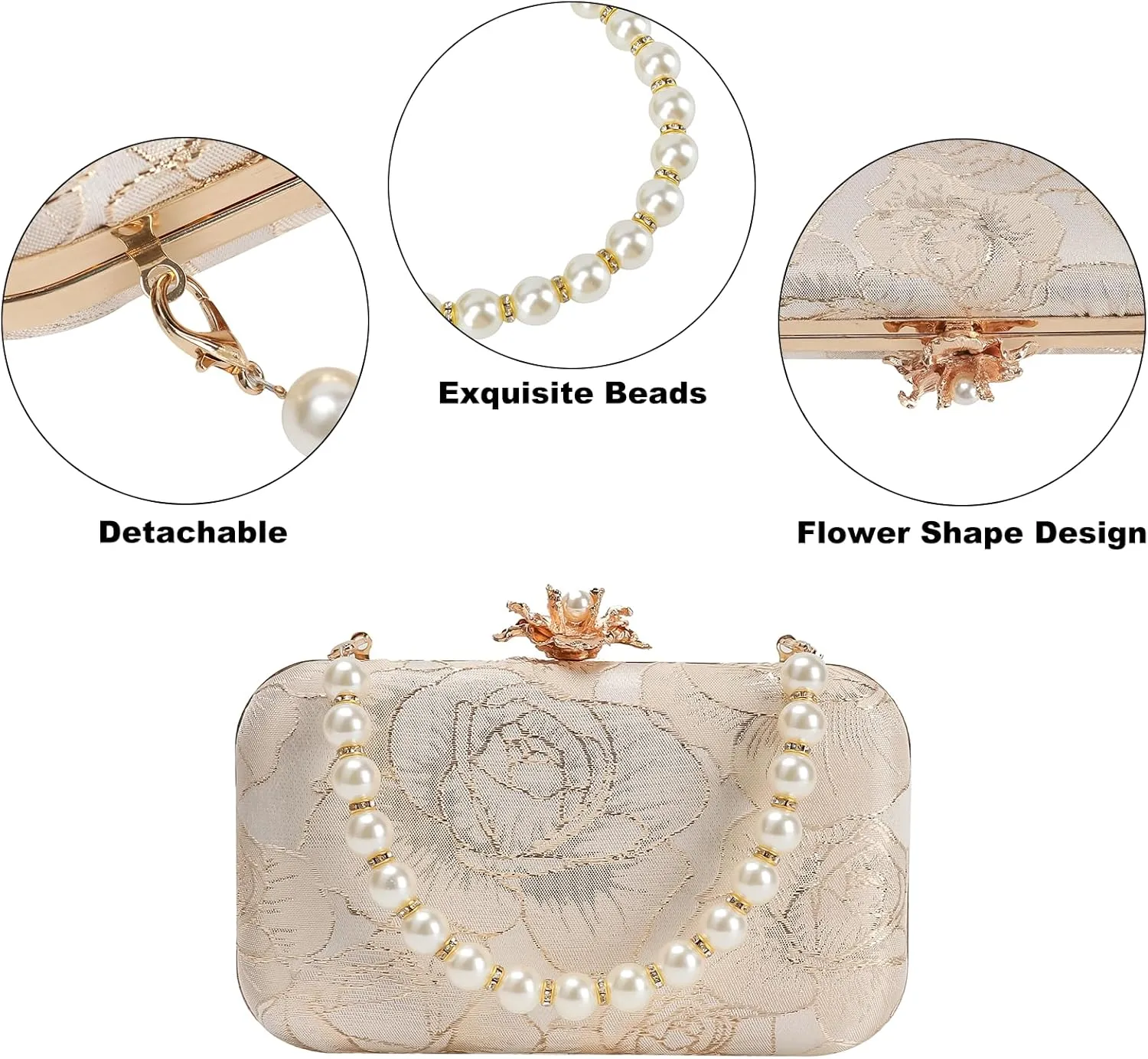 Womens Vintage Floral Embroidery Clutch Evening Handbag Shoulder Bags Purse for Wedding Party Prom