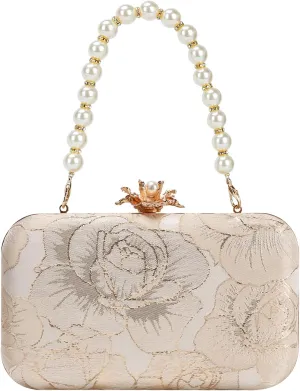 Womens Vintage Floral Embroidery Clutch Evening Handbag Shoulder Bags Purse for Wedding Party Prom