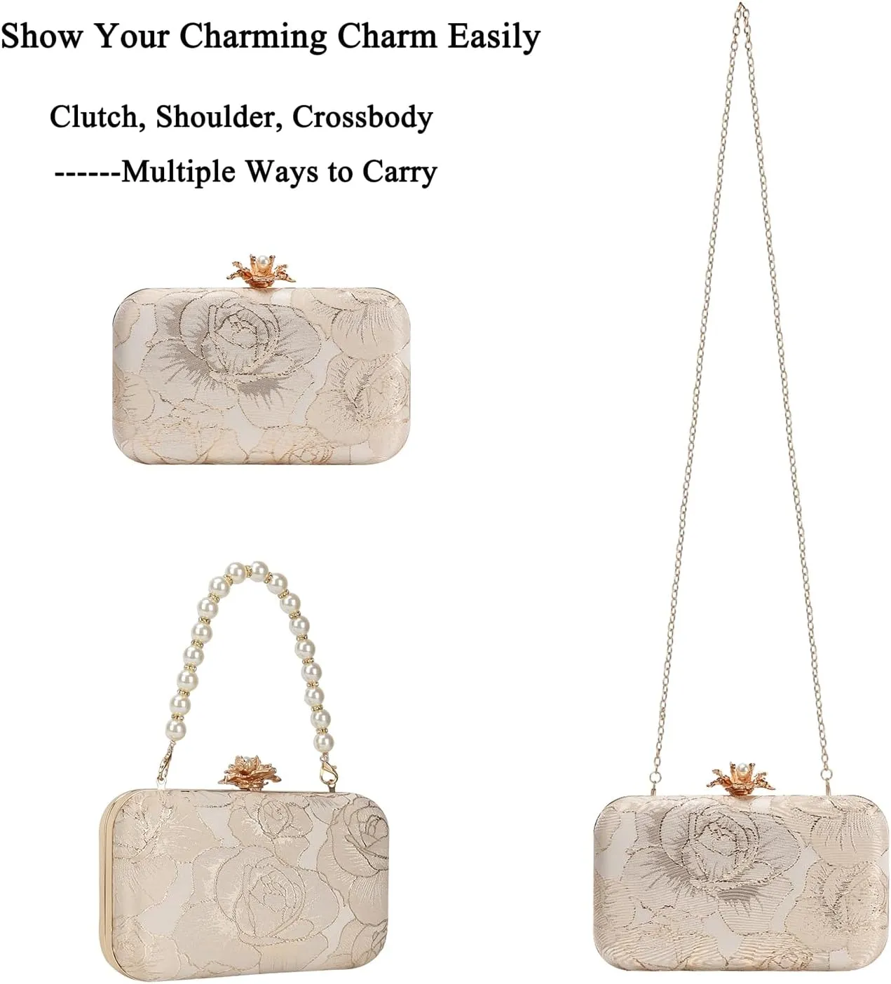 Womens Vintage Floral Embroidery Clutch Evening Handbag Shoulder Bags Purse for Wedding Party Prom
