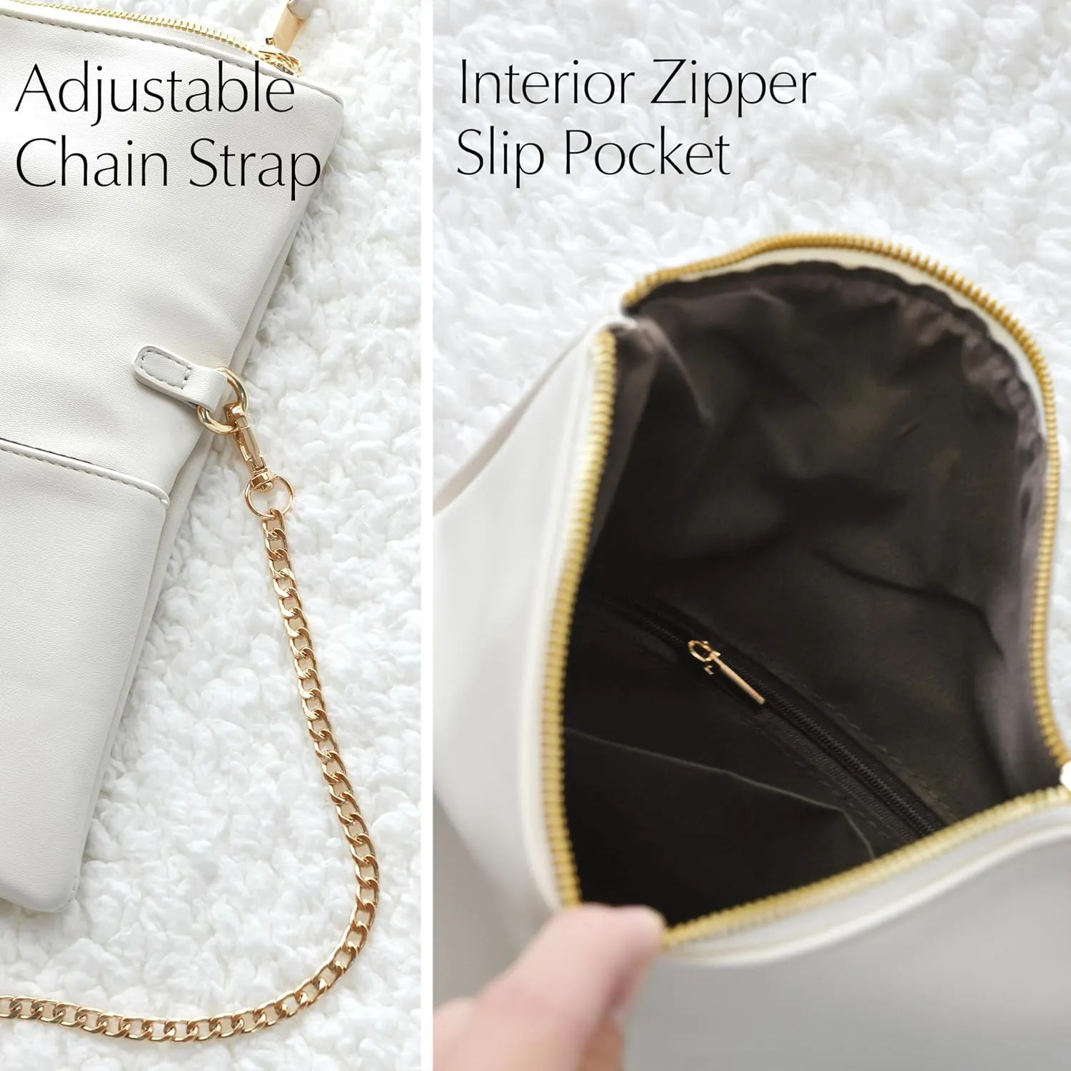 Women's Zipper Foldover Clutch Vegan Leather Envelope Cross body Bag with Chain Strap (Nude)