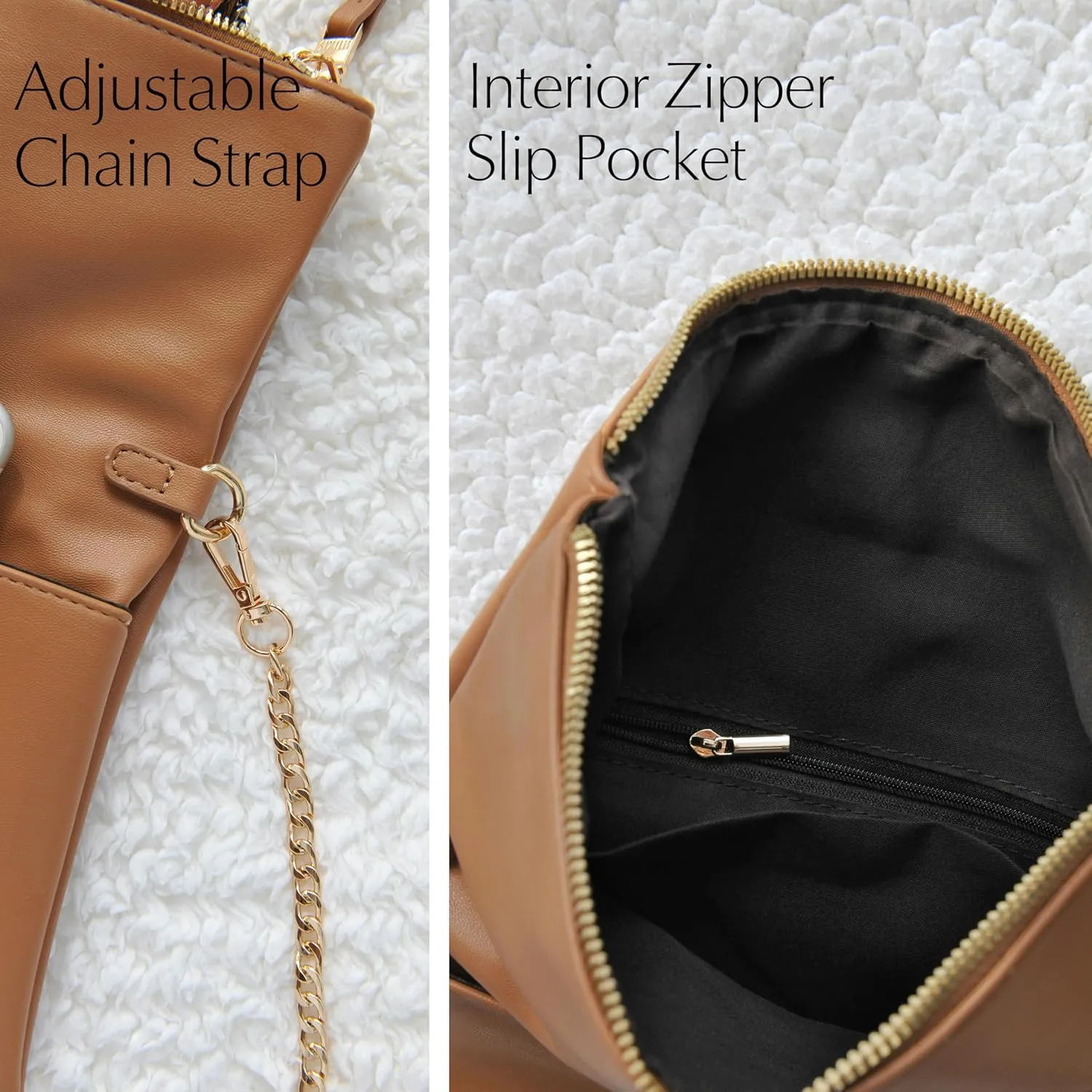 Women's Zipper Foldover Clutch Vegan Leather Envelope Cross body Bag with Chain Strap (Nude)