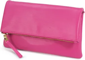Women's Zipper Foldover Clutch Vegan Leather Envelope Cross body Bag with Chain Strap (Nude)