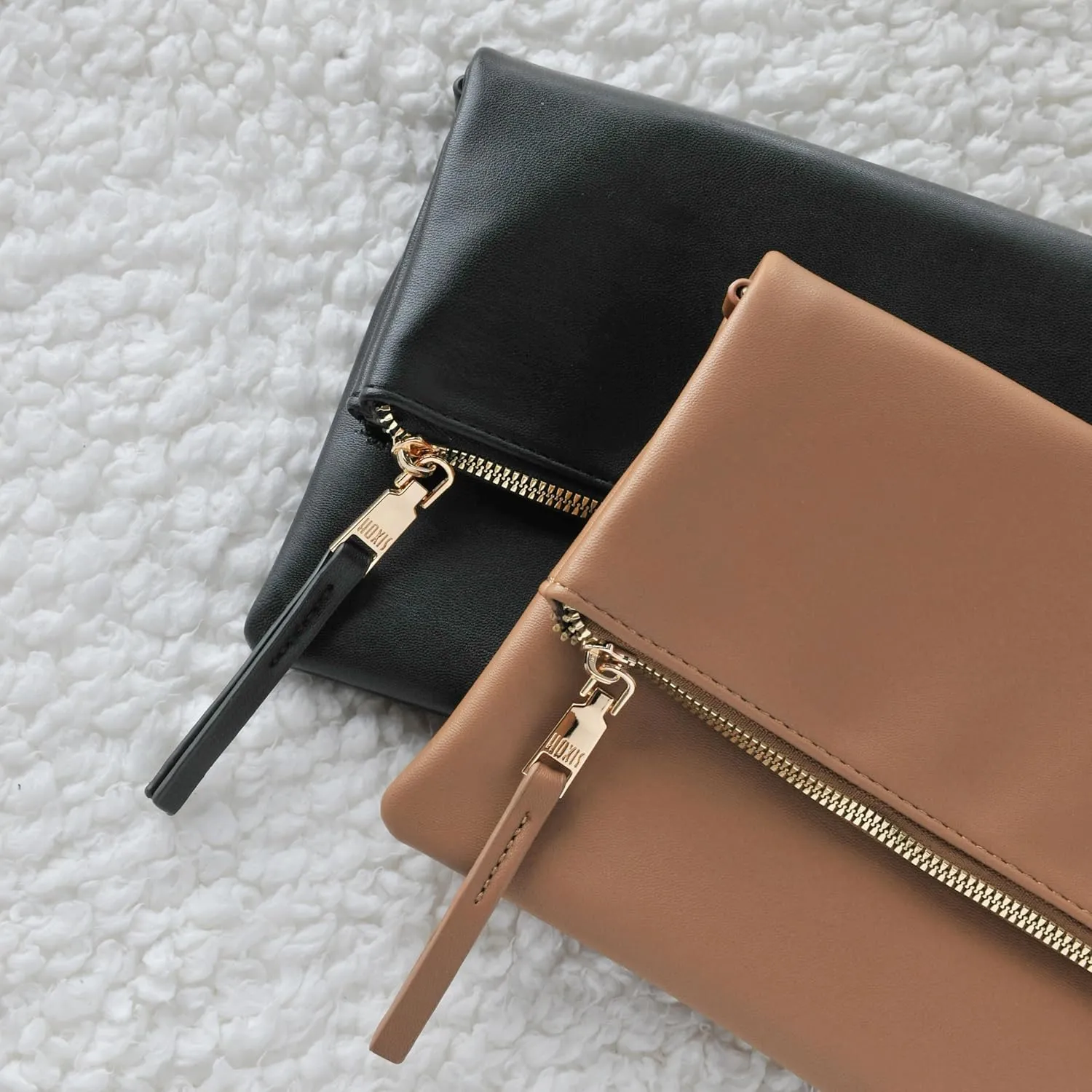 Women's Zipper Foldover Clutch Vegan Leather Envelope Cross body Bag with Chain Strap