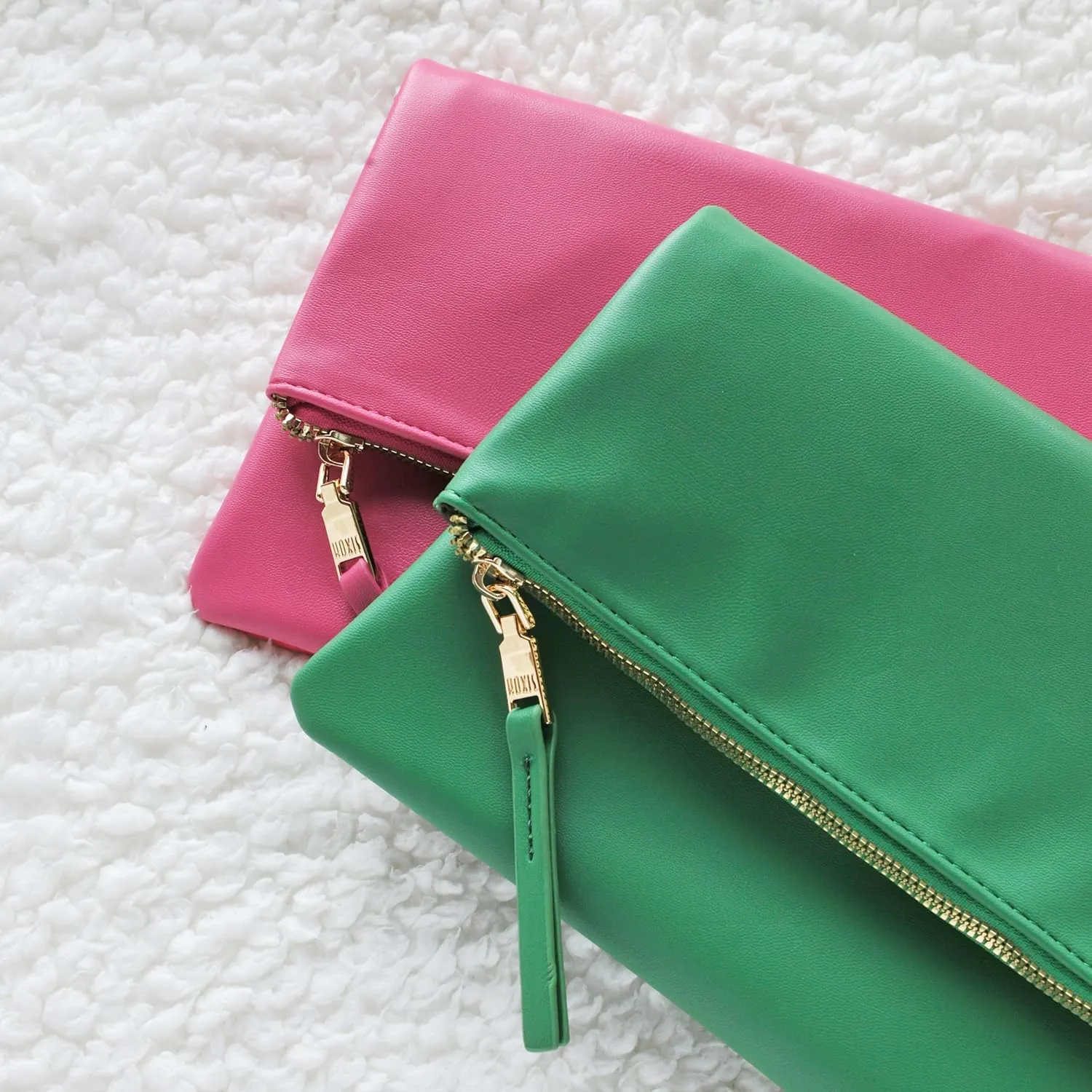 Women's Zipper Foldover Clutch Vegan Leather Envelope Cross body Bag with Chain Strap