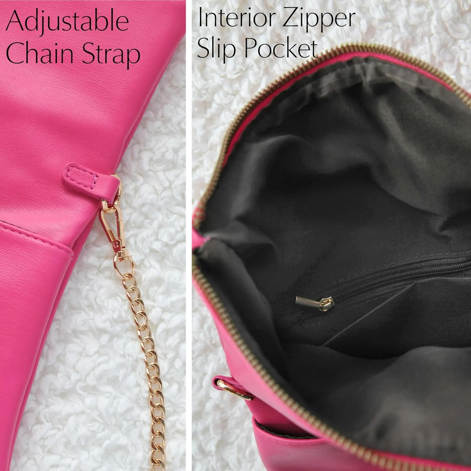 Women's Zipper Foldover Clutch Vegan Leather Envelope Cross body Bag with Chain Strap