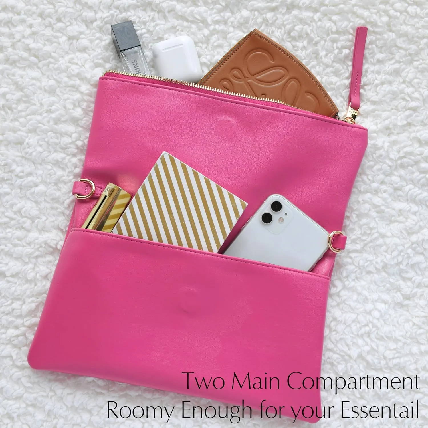 Women's Zipper Foldover Clutch Vegan Leather Envelope Cross body Bag with Chain Strap