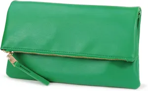Women's Zipper Foldover Clutch Vegan Leather Envelope Cross body Bag with Chain Strap