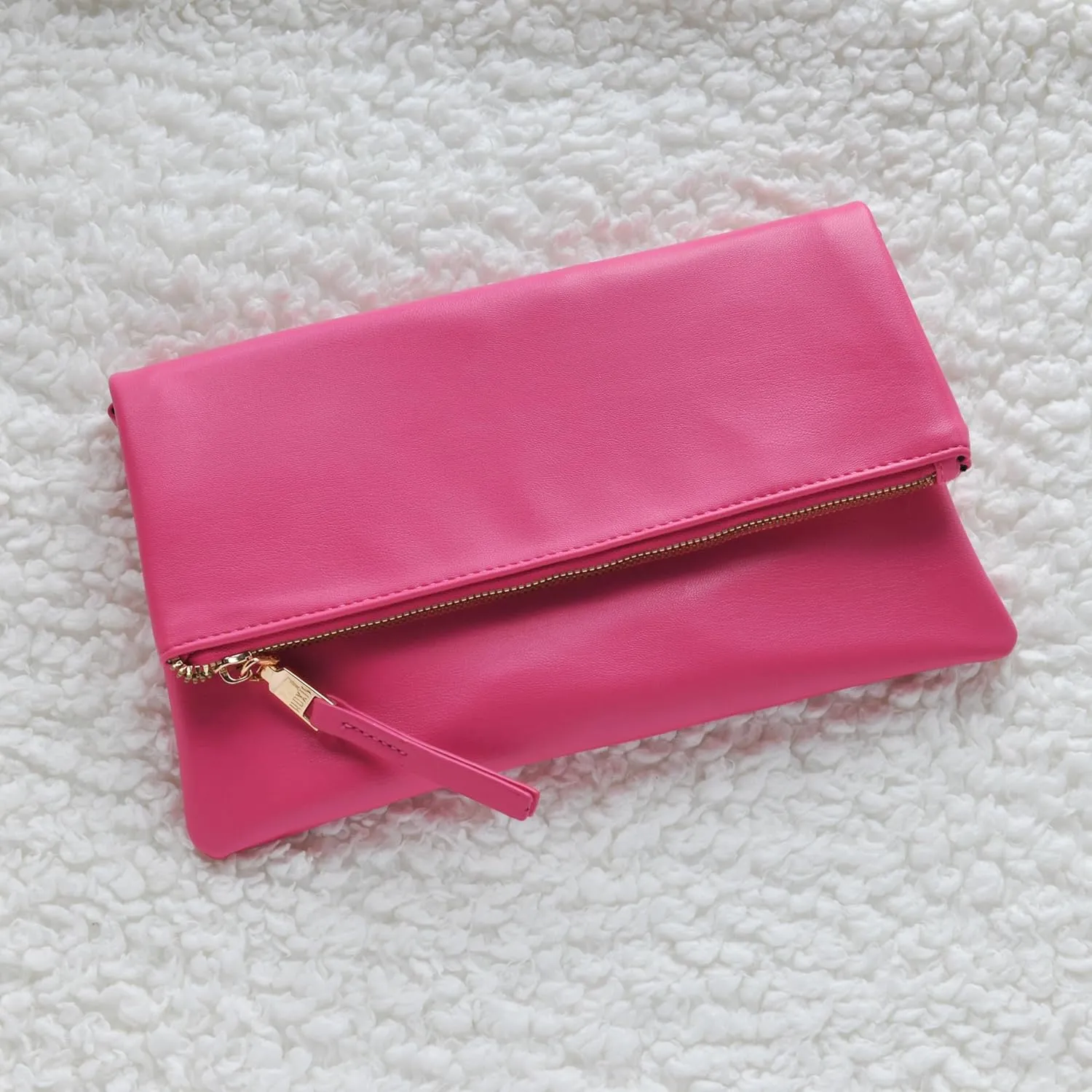 Women's Zipper Foldover Clutch Vegan Leather Envelope Cross body Bag with Chain Strap