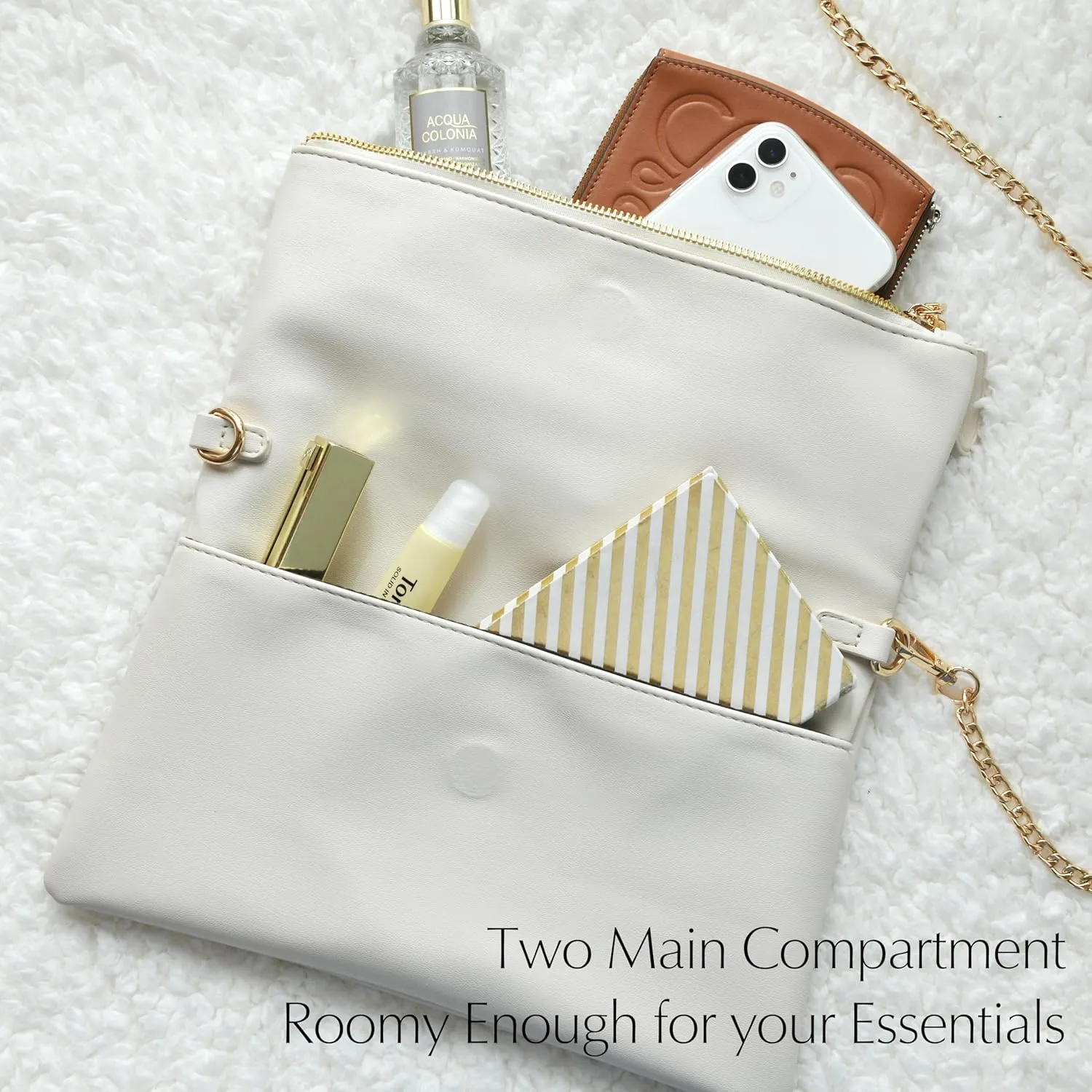 Women's Zipper Foldover Clutch Vegan Leather Envelope Cross body Bag with Chain Strap