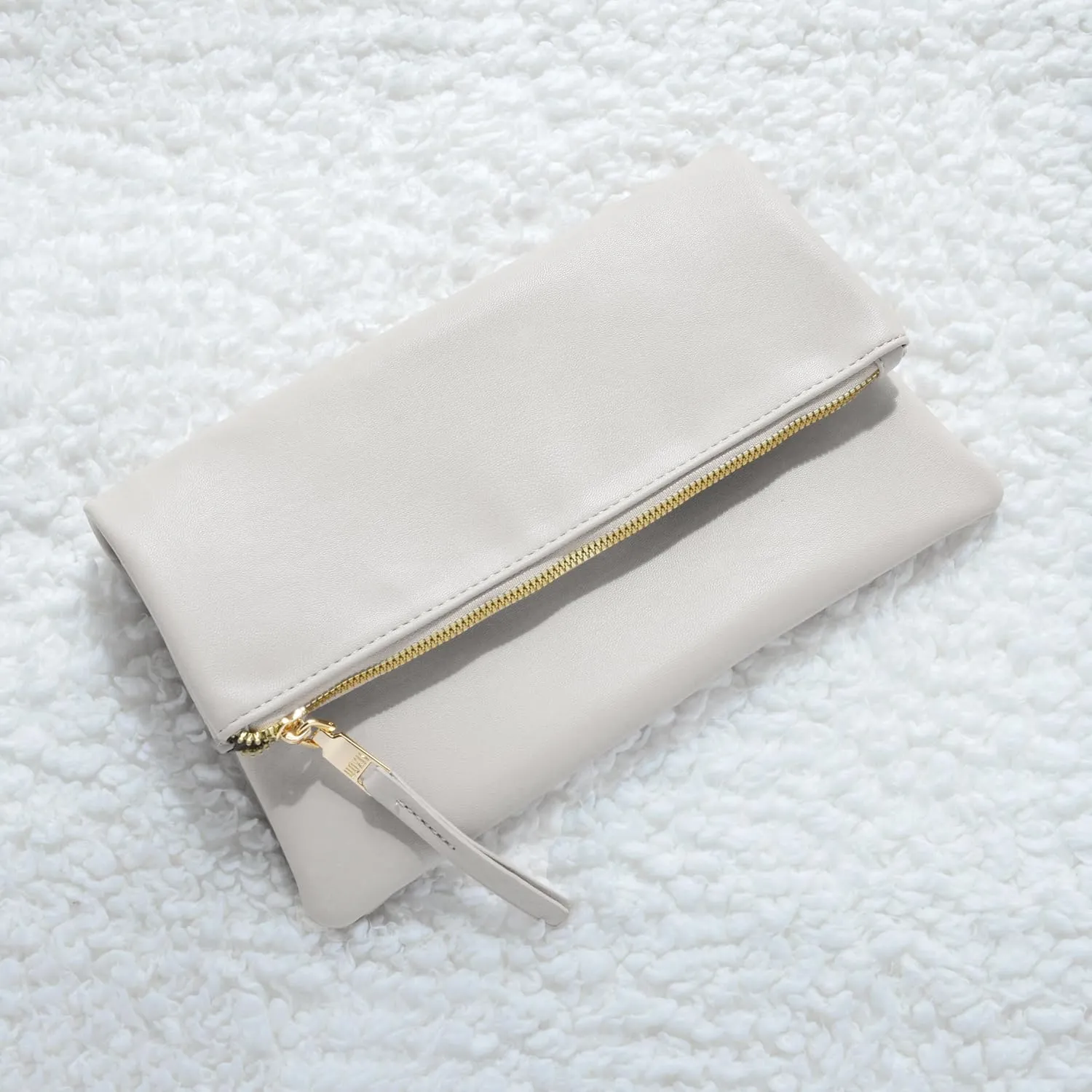 Women's Zipper Foldover Clutch Vegan Leather Envelope Cross body Bag with Chain Strap