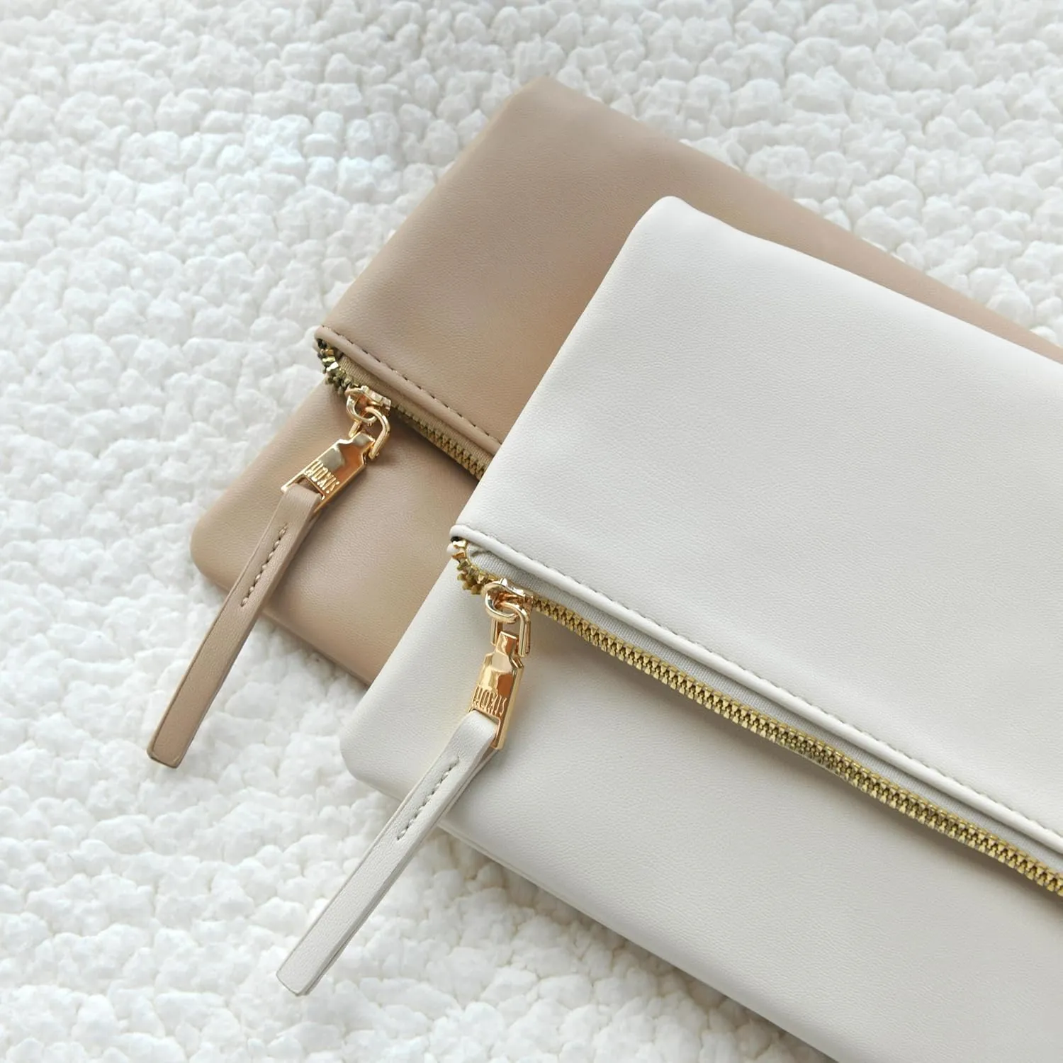 Women's Zipper Foldover Clutch Vegan Leather Envelope Cross body Bag with Chain Strap
