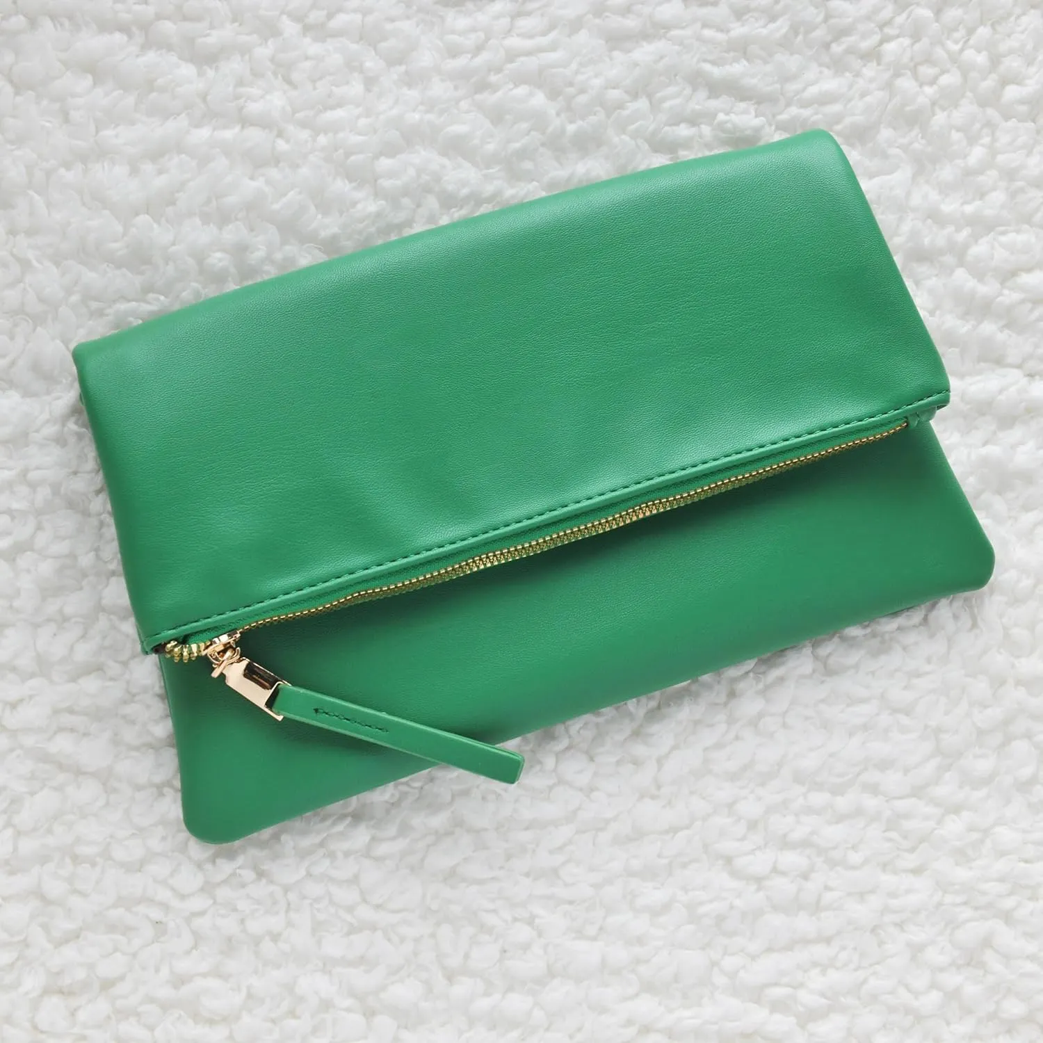 Women's Zipper Foldover Clutch Vegan Leather Envelope Cross body Bag with Chain Strap