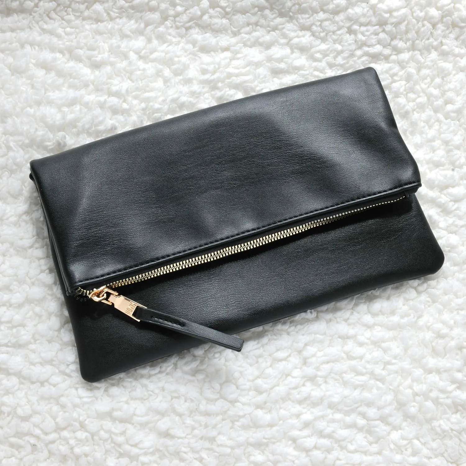 Women's Zipper Foldover Clutch Vegan Leather Envelope Cross body Bag with Chain Strap