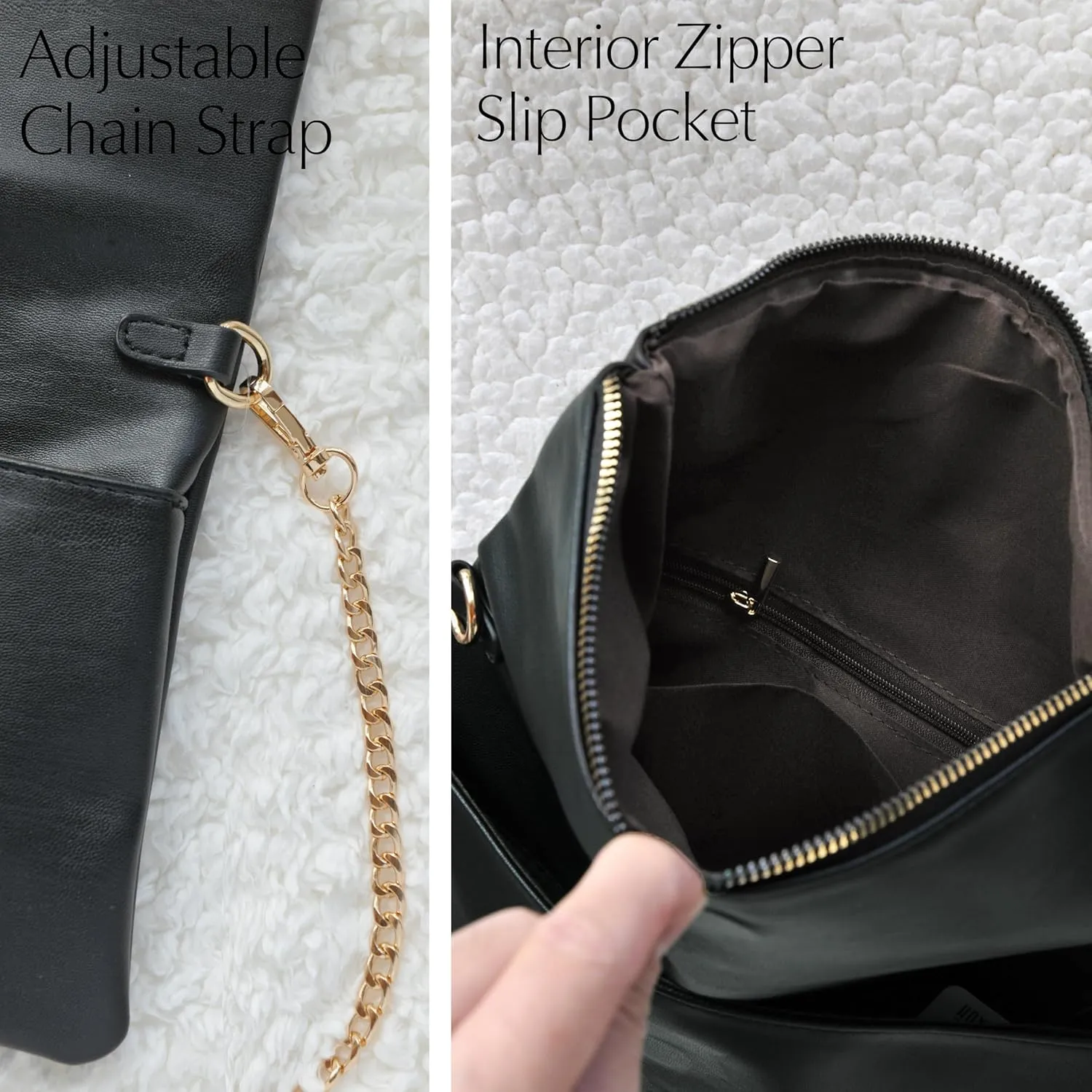 Women's Zipper Foldover Clutch Vegan Leather Envelope Cross body Bag with Chain Strap