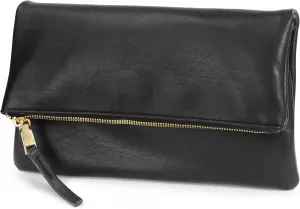 Women's Zipper Foldover Clutch Vegan Leather Envelope Cross body Bag with Chain Strap