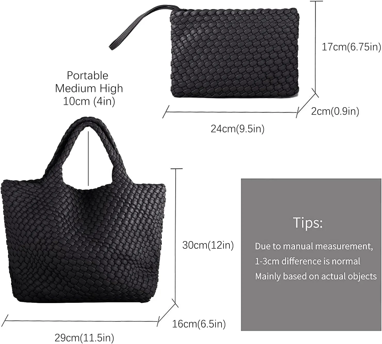 Woven Bag for Women Large Tote Bag with Clutch PU Leather Handwoven Beach Bag Satchel Handmade Casual Purses 2023