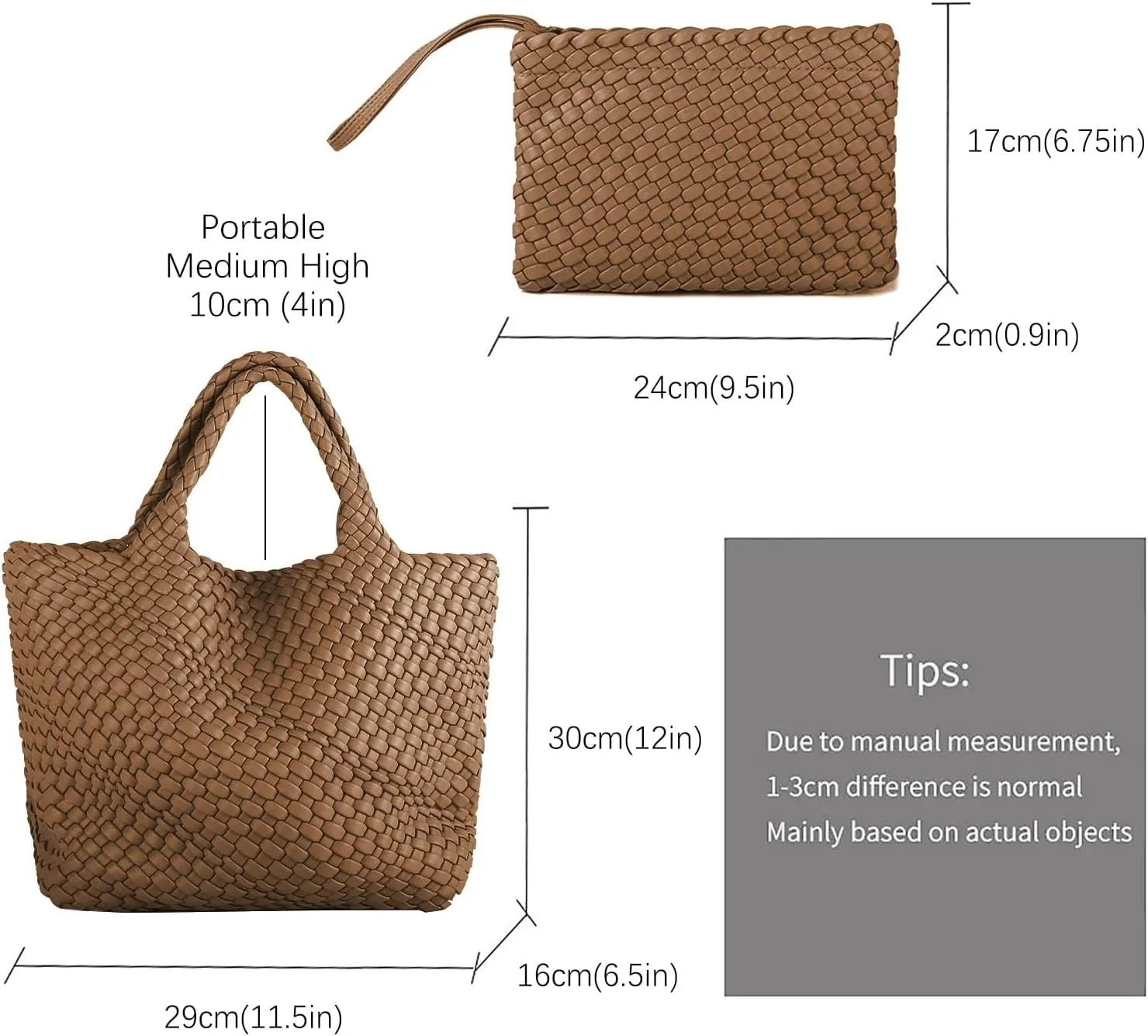 Woven Bag for Women Large Tote Bag with Clutch PU Leather Handwoven Beach Bag Satchel Handmade Casual Purses 2023