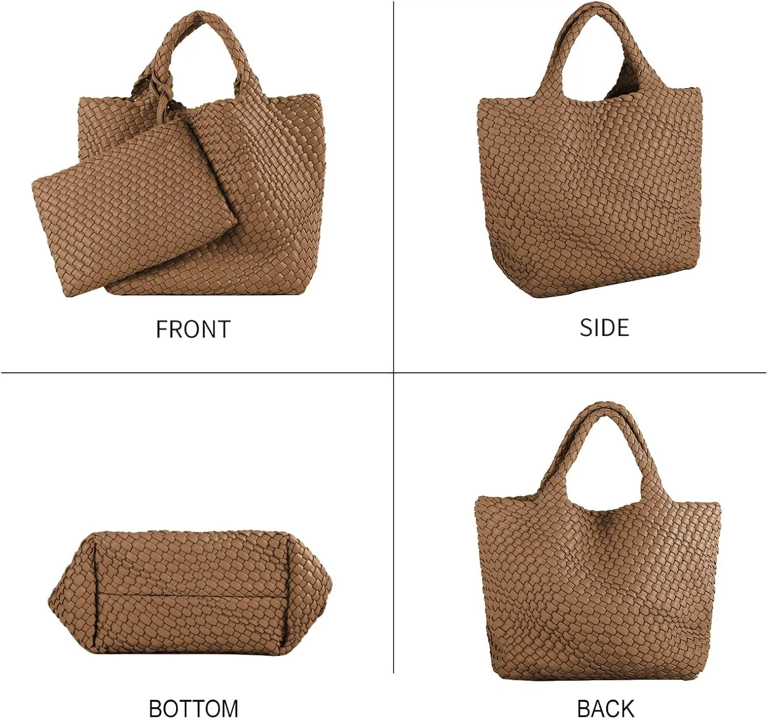 Woven Bag for Women Large Tote Bag with Clutch PU Leather Handwoven Beach Bag Satchel Handmade Casual Purses 2023