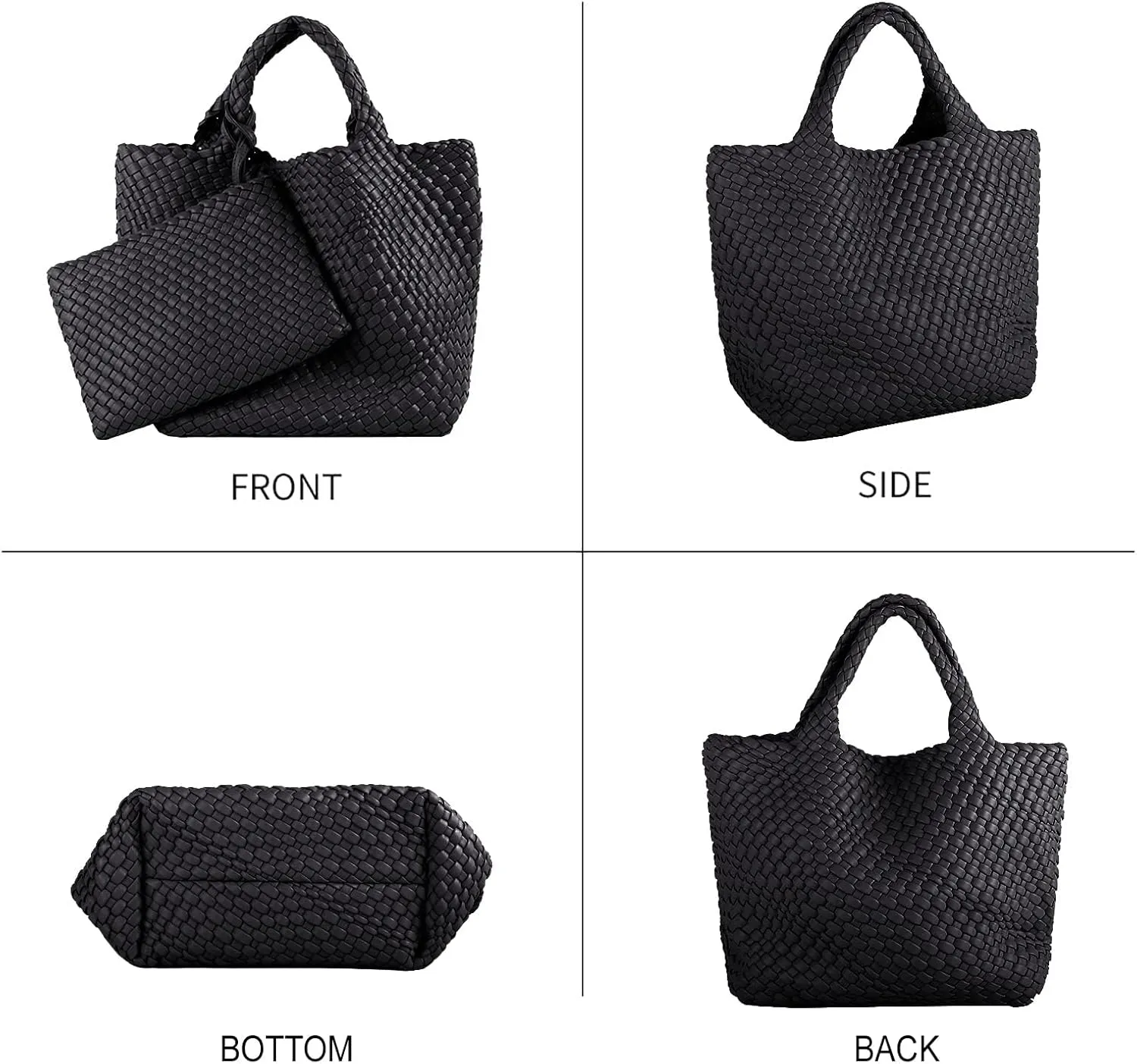 Woven Bag for Women Large Tote Bag with Clutch PU Leather Handwoven Beach Bag Satchel Handmade Casual Purses 2023