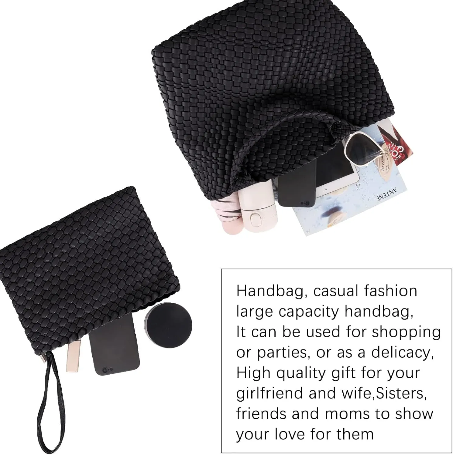 Woven Bag for Women Large Tote Bag with Clutch PU Leather Handwoven Beach Bag Satchel Handmade Casual Purses 2023