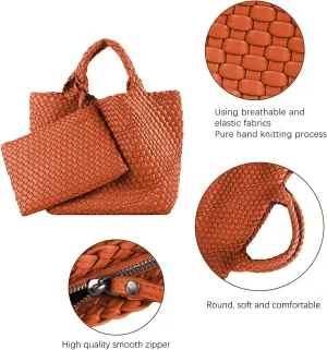 Woven Bag for Women Large Tote Bag with Clutch PU Leather Handwoven Beach Bag Satchel Handmade Casual Purses 2023