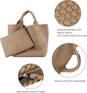 Woven Bag for Women Large Tote Bag with Clutch PU Leather Handwoven Beach Bag Satchel Handmade Casual Purses 2023