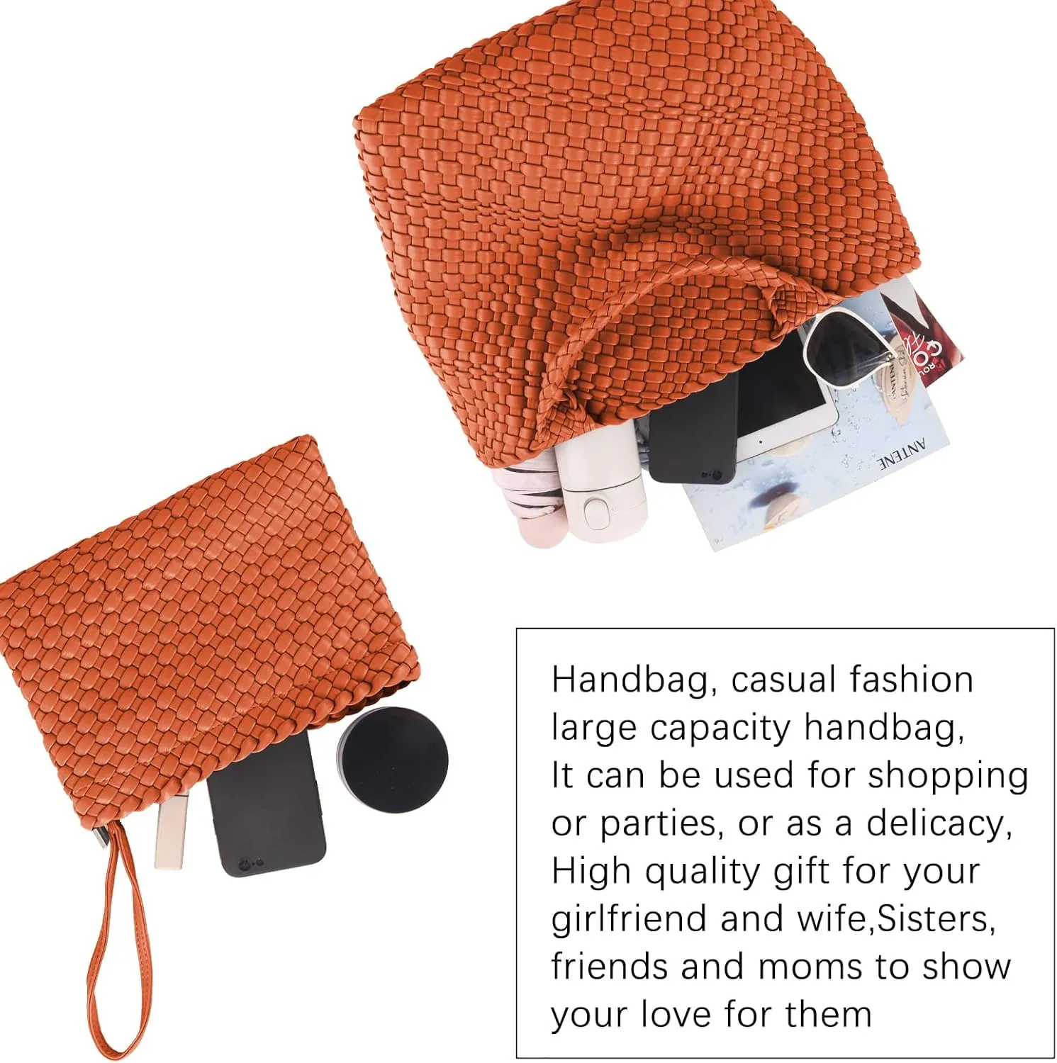 Woven Bag for Women Large Tote Bag with Clutch PU Leather Handwoven Beach Bag Satchel Handmade Casual Purses 2023