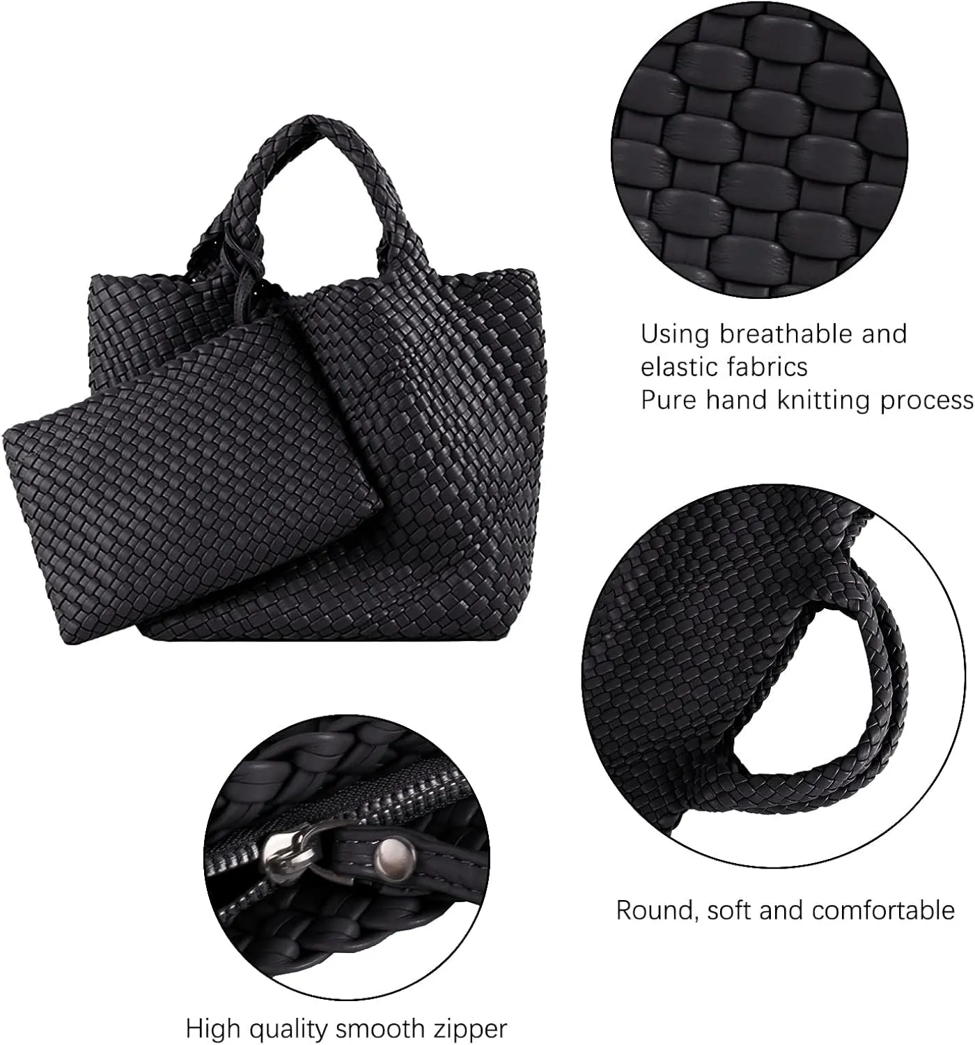 Woven Bag for Women Large Tote Bag with Clutch PU Leather Handwoven Beach Bag Satchel Handmade Casual Purses 2023