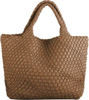 Woven Bag for Women Large Tote Bag with Clutch PU Leather Handwoven Beach Bag Satchel Handmade Casual Purses 2023