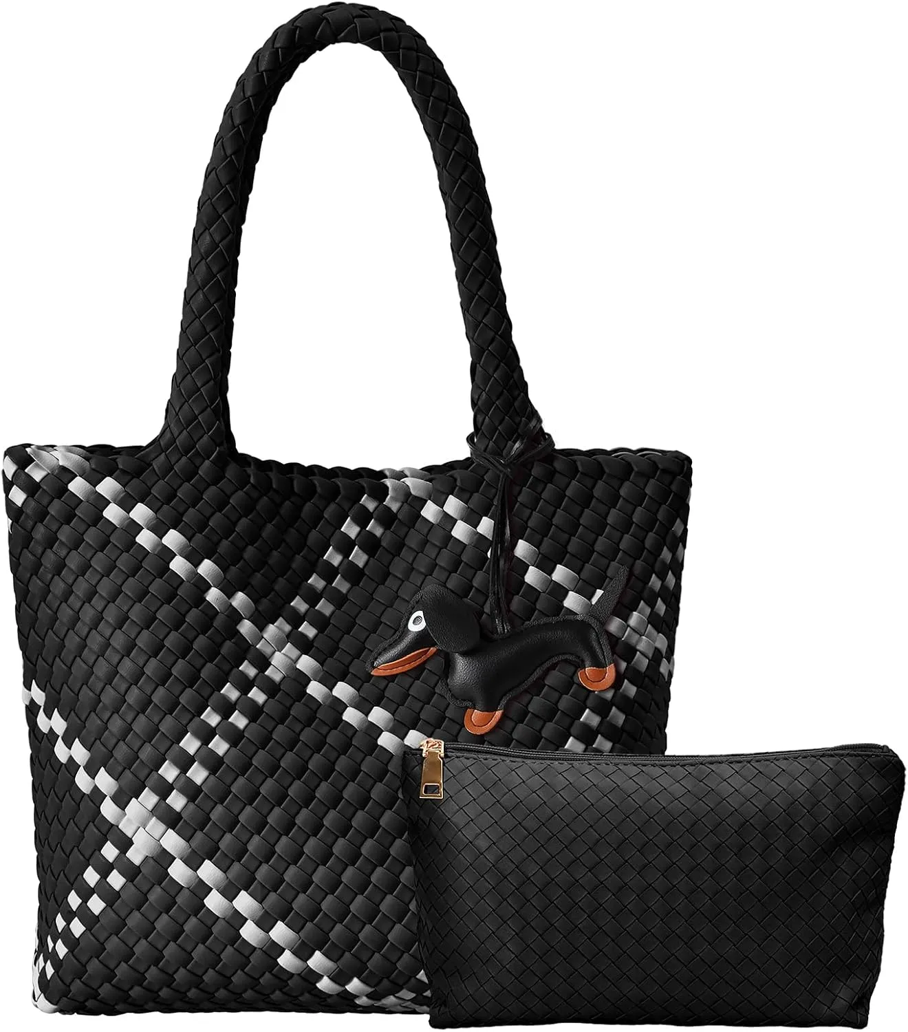 Woven Tote Bag Women Purse, Vegan Leather Shoulder Handbag Summer Beach Tote Bags Large Travel Bag