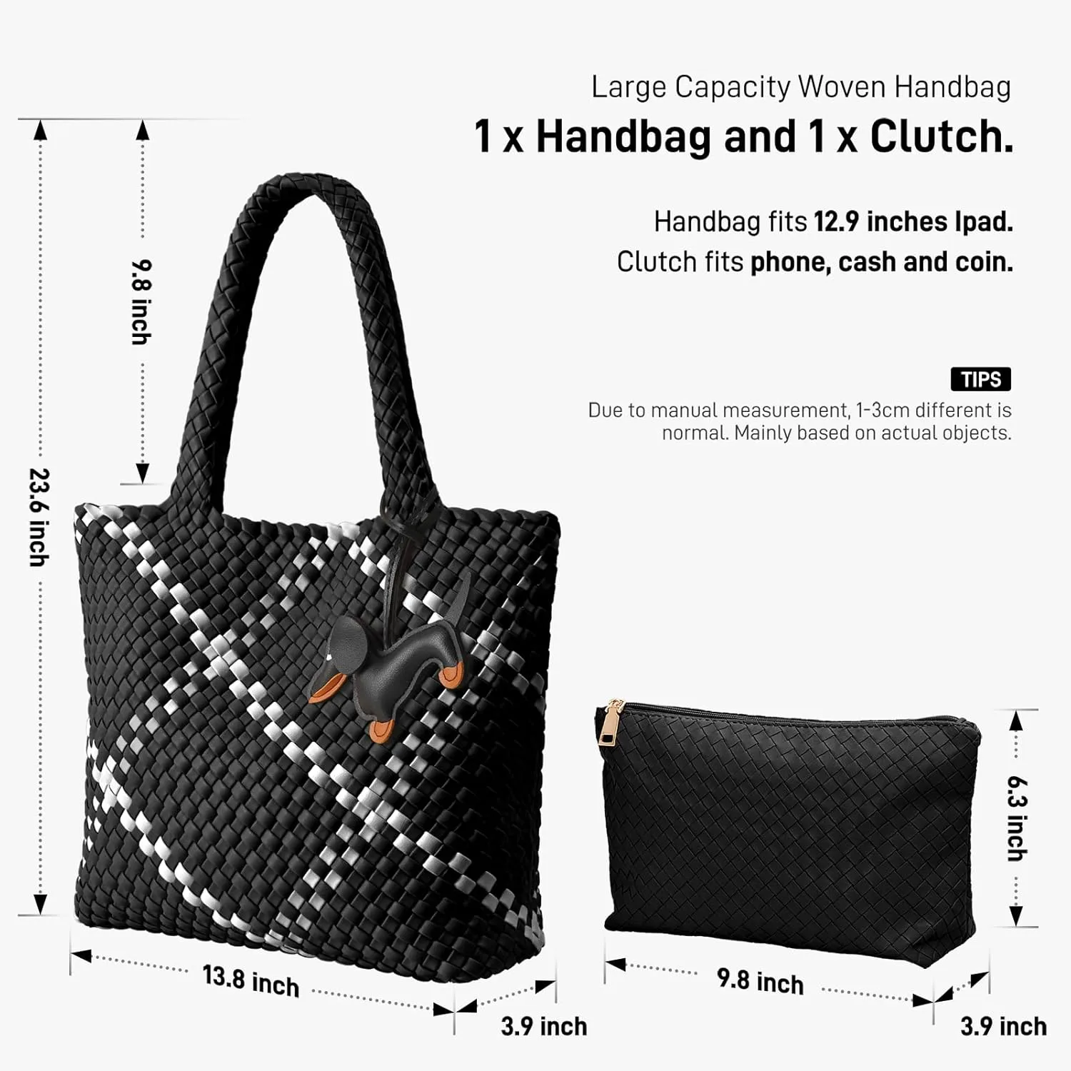 Woven Tote Bag Women Purse, Vegan Leather Shoulder Handbag Summer Beach Tote Bags Large Travel Bag