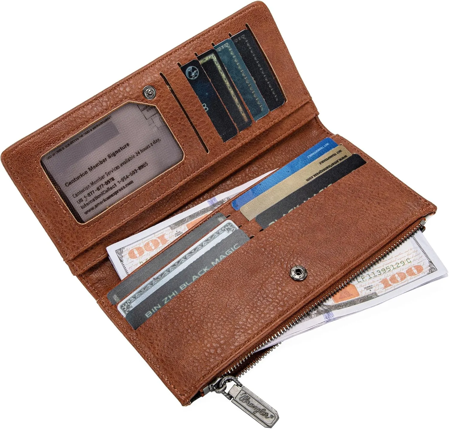 Wrangler Cow Print Wallets Womens Bifold Credit Card Wallet Women's Wallets, Card Cases & Money Organizers Brown Wallet for Women Ladies Female Cash Wallett with Smooth Zipper